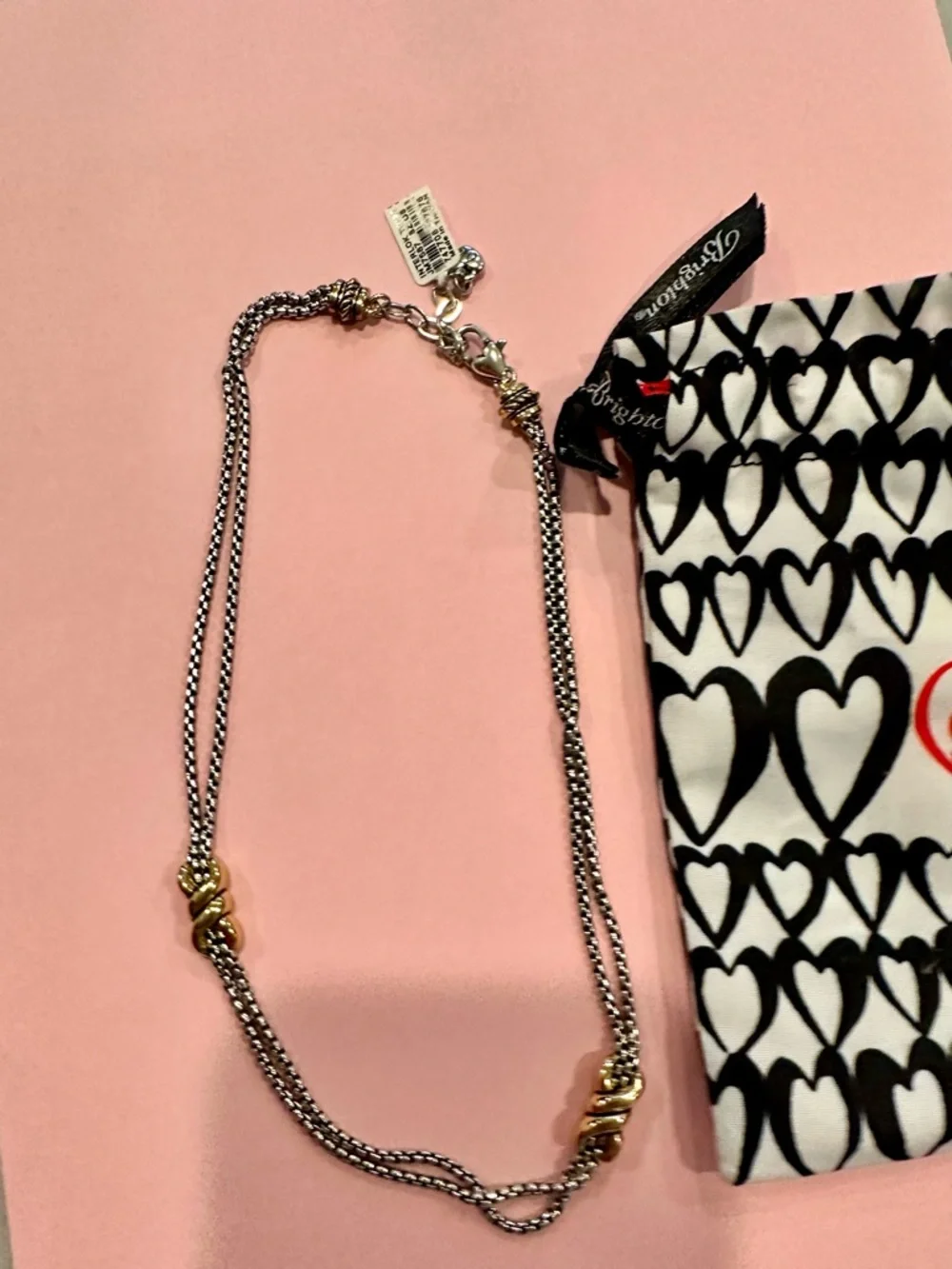 Brighton Interlock Twist Two-Tone Silver and Gold Knot Layered Necklace. - Picture 1 of 7